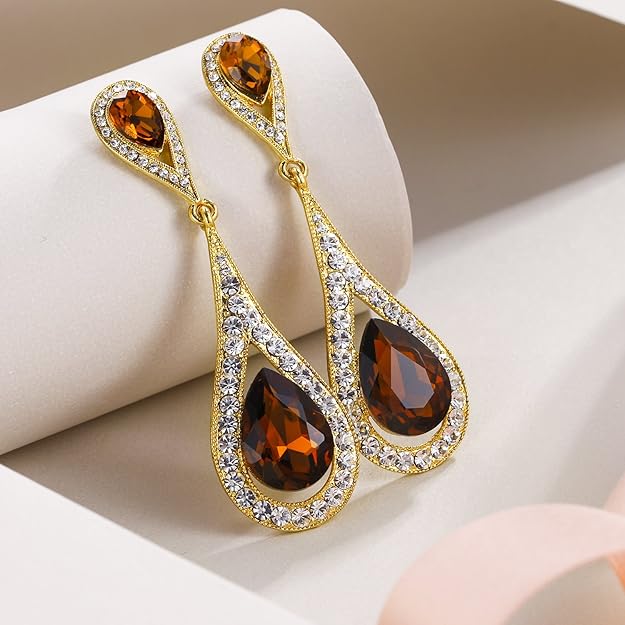 EVER FAITH Women's Jewelry Austrian Crystal Elegant Dual Teardrop Wedding Bride Pierced Dangle Earrings