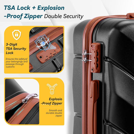 Hoteel Luggage Set 3 Piece, 4-Yr Warranty Wet & Dry Separation ABS Hardshell Suitcase with Spinner Wheels TSA Lock, Lightweight Travel Carry on Luggages for Business, Black(20/24/28)
