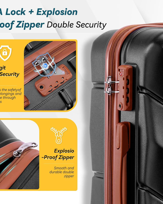 Hoteel Luggage Set 3 Piece, 4-Yr Warranty Wet & Dry Separation ABS Hardshell Suitcase with Spinner Wheels TSA Lock, Lightweight Travel Carry on Luggages for Business, Black(20/24/28)