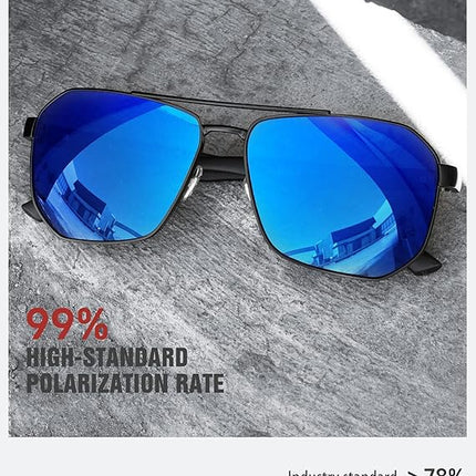 LUENX Aviator Sunglasses for Men Square Polarized Polygon Lens - UV 400 Protection with Accessories 61MM Driving Outdoor