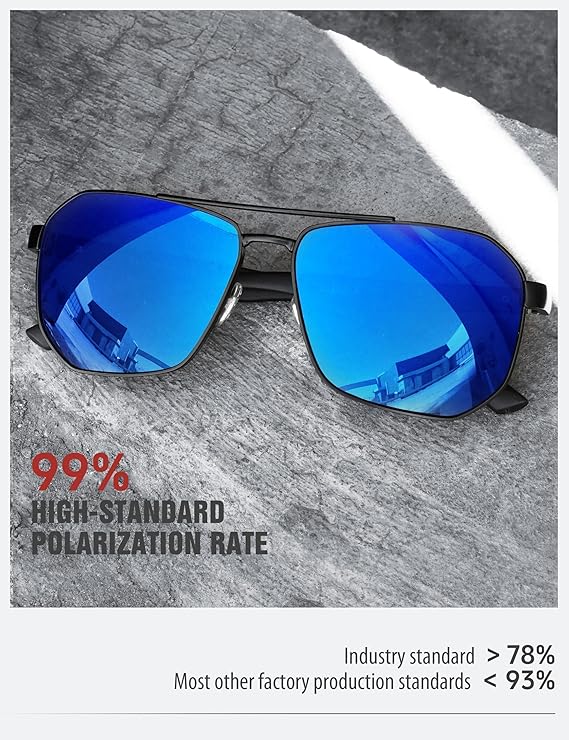 LUENX Aviator Sunglasses for Men Square Polarized Polygon Lens - UV 400 Protection with Accessories 61MM Driving Outdoor