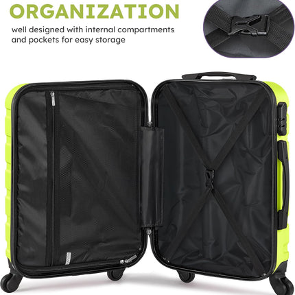 4 Piece Luggage Sets, Hard Shell Suitcase Set with Spinner Wheels 16 20 24 28inch Travel Sets(Green)