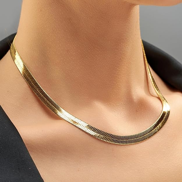 LIFETIME JEWELRY 7mm Flexible Herringbone Chain Necklace 24k Real Gold Plated 18 inches