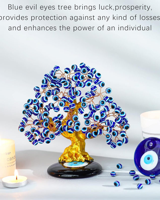 YU FENG 6.8inch Turkish Nazar Blue Evil Eye Tree, Evil Eye Coaster Tree for Protection Good Luck Prosperity Gift Showpiece for Home Table Office Decor