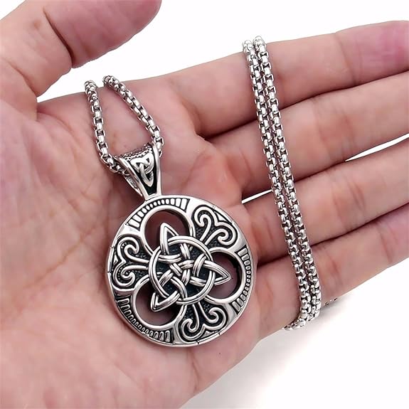 ELFASIO Celtic knot Magic Both Sided Pendant Necklace Men's Stainless Steel Box Chain Jewelry20 inch