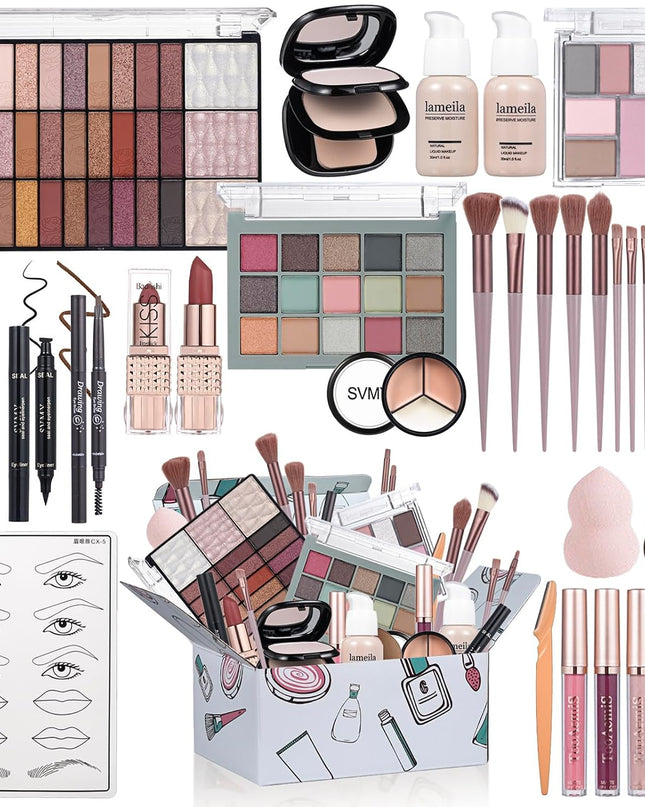 All in One Makeup Kit for Women Full Kit, Makeup Gift Set for Girls & Teen, Travel Makeup Set, Professional Makeup Kit Includes lash Clusters Kit Eyeshadow Lipstick Brow Pencil Eyeliner Brush Set