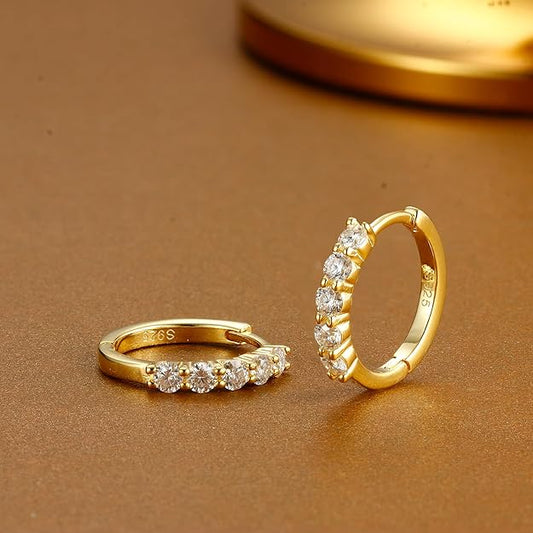 Moissanite Huggie Hoop Earrings - 0.06ct D Color VVS1 Lab Created Moissanite Earrings in 18K White Gold Plated Sterling Silver - Dainty Small Women's & Men's Huggie Hoops
