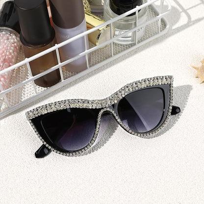 YOGFIT Rhinestone Sunglasses for Women Men Cat Eye Sparkle Crystal Fashion Sunglasses with UV Protection