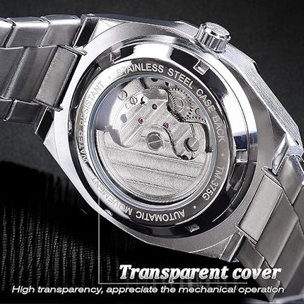 FORSINING Automatic Watch Mechanical Wrist Watch for Men Octagonal Waterproof Skeleton Watches Luxury Diamond Tourbillon Silver Stainless Steel Band