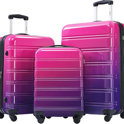Merax Luggage Sets 3 Piece, Hardside Expandable Suitcase Set with Spinner Wheels, Lightweight Gradient Color Luggage 20+24+28 IN, Purple and Pink