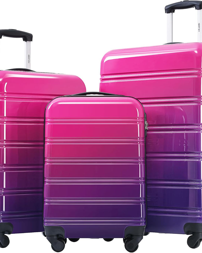 Merax Luggage Sets 3 Piece, Hardside Expandable Suitcase Set with Spinner Wheels, Lightweight Gradient Color Luggage 20+24+28 IN, Purple and Pink