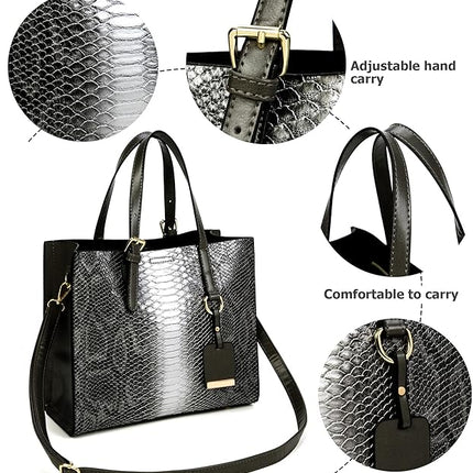 KingTo Women's Crocodile Pattern Satchel Handbags Stylish Tote Handbags crocodile purses for women 3 Pcs Set