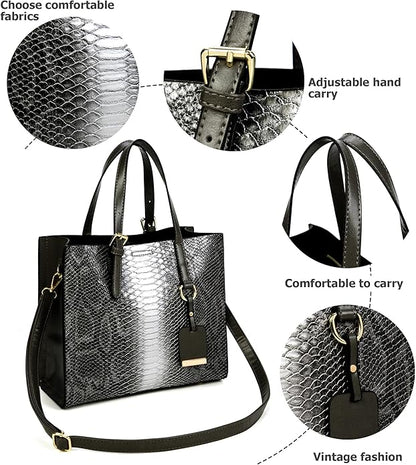 KingTo Women's Crocodile Pattern Satchel Handbags Stylish Tote Handbags crocodile purses for women 3 Pcs Set