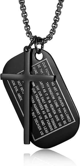 Jstyle Stainless Steel Dog Tags Cross Necklaces for Men Prayer Cross Necklace Military Rolo Chain 3mm 24 Inch