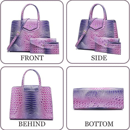 Women Embossed Pattern Satchel Handbags Wallet 3 pcs Set Crossbody Tote Top Handle Vegan Leather Ladies Bag