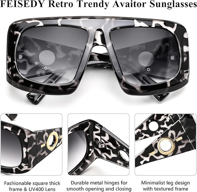 FEISEDY Retro Oversized Avaitor Sunglasses for Women Men Trendy Vintage 70s Sunglasses Flat Top Shades B0126