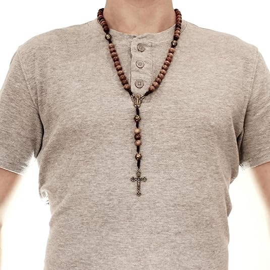 Alexander Castle Our Father Solid Wooden Rosary Beads (Handmade - Brazilian Walnut) with Miraculous Medal Junction - Comes in Velour Gift Pouch