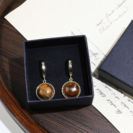 Tiger Eye Gemstone Earrings 14k Gold Plated Dangle Drop Earrings Gold Hoop Stud Earrings for Women Fashion Jewelry