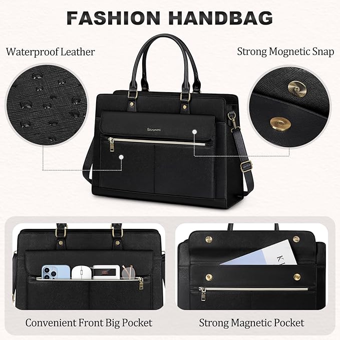 RAINSMORE Laptop Bag for Women 15.6 Inch Laptop Tote Bag Business Office Work Bag Professional Briefcase Waterproof Leather PU Computer Bag Teacher Shoulder Bag Handbag