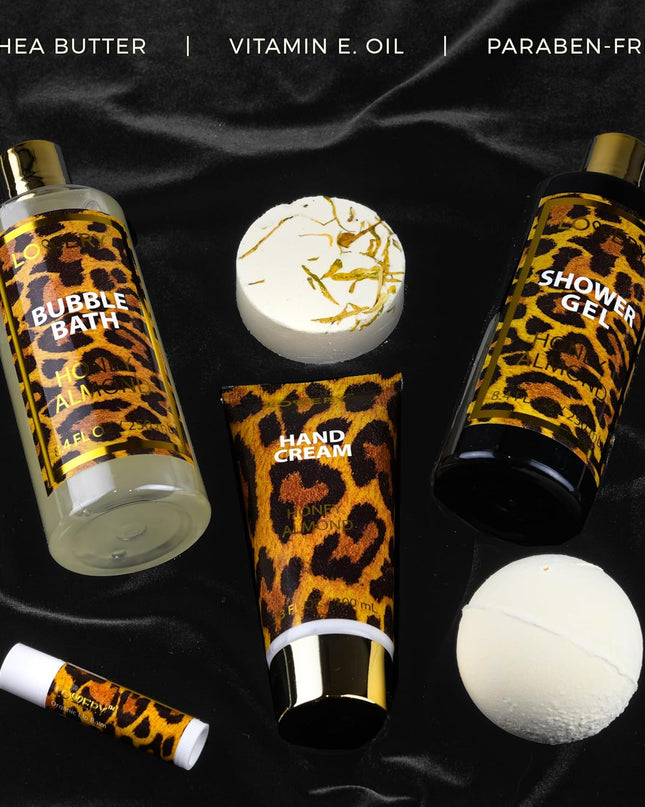 Christmas Gifts At-Home Spa Kit with Honey Almond Scent – 17Pcs Relaxing Bath Gift Set with Vitamin E - Rich Bath Essentials - Bubble Bath, Hand Cream,Lip Balm, Bath Robe, Slippers, Shower Cap & More