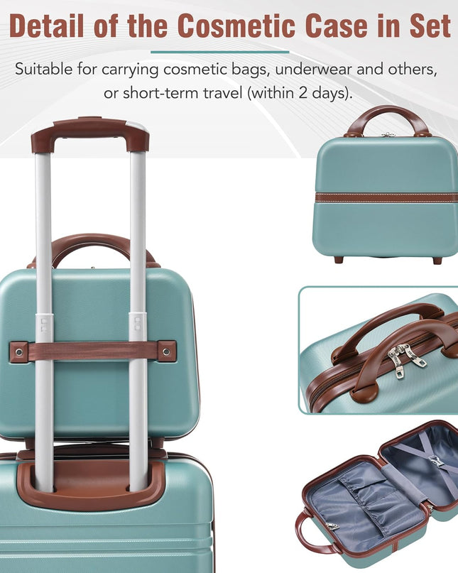 Merax Luggage Set, 3 Piece Luggage with Cosmetic Case, Vintage Hardcase Suitcase with Wheels, Expandable Luggage Airline Approved(Blue Green,20"+24"+28")