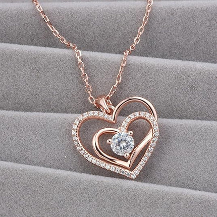 Heart Pendant Necklace for Women,S925 Sterling Silver, Cubic Zirconia Double Heart Necklace Chain for Women Birthday Mother's Day Jewelry Gifts