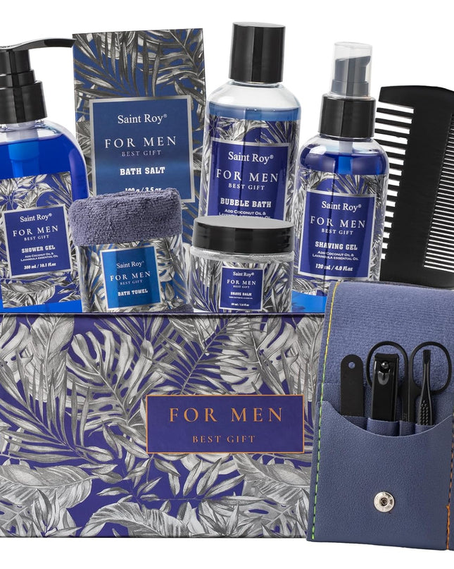 Birthday Gifts Spa Kit for Men Classic Perfume Scented Bath Gift Set and Shower Gift Basket for Men Personal Self Care Shaving Kit Mens Bath & Beard Spa Gift Baskets Mens Gift Set men beauty kit