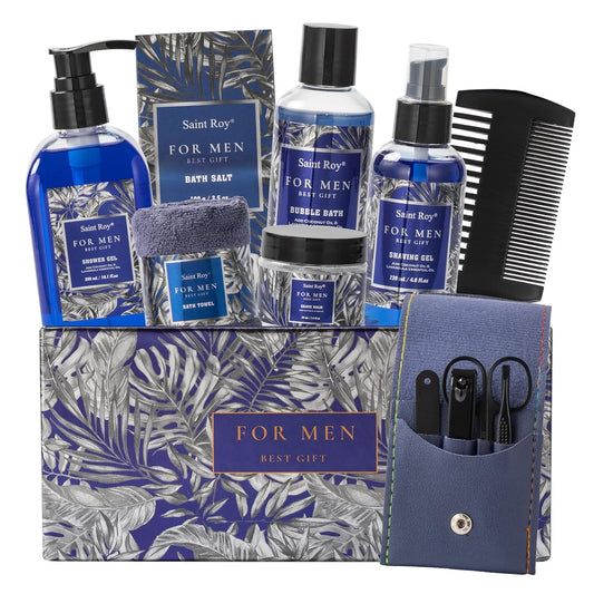 Birthday Gifts Spa Kit for Men Classic Perfume Scented Bath Gift Set and Shower Gift Basket for Men Personal Self Care Shaving Kit Mens Bath & Beard Spa Gift Baskets Mens Gift Set men beauty kit