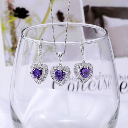 AMYJANE Crystal Jewelry Set Bride Bridesmaid- Sterling Silver Heart Shape Cubic Zirconia Crystal Bridal Pendant Necklace Earrings Set for Women