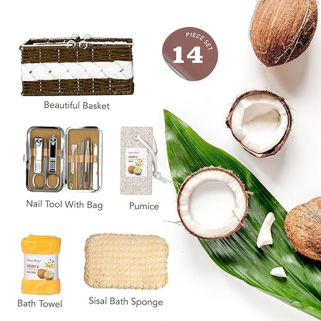 Spa Gift Basket Luxury Bath and Body Basket Set 17-Piece Coconut Honey Almond bath basket for Women for Mom Her Large Luxury Home Spa Kit, Relaxing Self Care Pamper Gifts Birthday Bridal Shower Bath