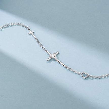 AmorAime 925 Sterling Silver Cross Bracelet for Women Christian Faith Bracelet 14K Gold Plated Bracelets Believe CZ Adjustable for Easter or Holiday