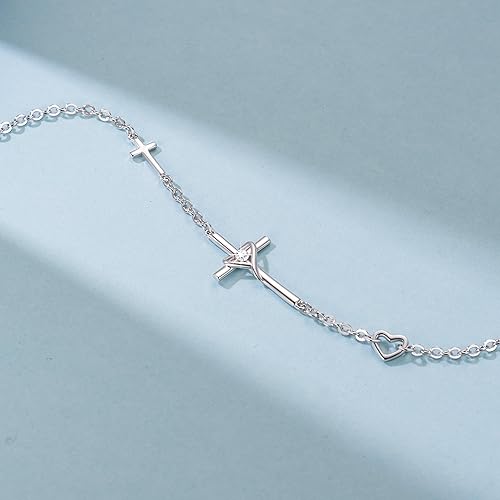 AmorAime 925 Sterling Silver Cross Bracelet for Women Christian Faith Bracelet 14K Gold Plated Bracelets Believe CZ Adjustable for Easter or Holiday