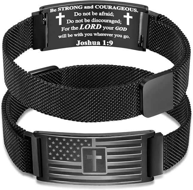 Duodiner Valentines Day Gifts for Him -American Flag/Flag Cross Bracelet for Men Boys,Stainless Steel Bible Verse Bracelet Jewelry Gifts for Men Boys