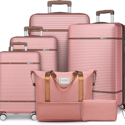 LARVENDER Luggage Sets 6 Piece, Expandable(Only 28 & 24") Luggage Set Clearance for Women, Suitcases with 360° Spinner Wheels, Hardside Travel Luggage with Duffel Bag for men, Rose Gold