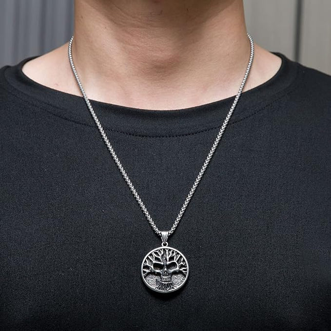 STWTR Nordic Viking Rune Amulet Pendant Necklace Tree of Life Rune Pendant Necklace Skull Rune Pendant