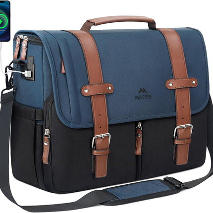 MATEIN Messenger Bag for School with USB Charging Port, Large Crossbody Satchel 15.6 inch Student College Laptop Bags with Shoulder Strap, Water Resistant Work Computer Briefcase for Office Commuting