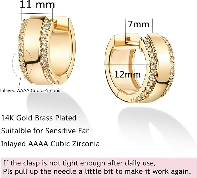 VACRONA Cubic Zirconia Huggie Earrings 14k Gold Plated Tiny Earrings Small Huggie Hoop Earrings Simple Lightweight Hoops Gift for Women