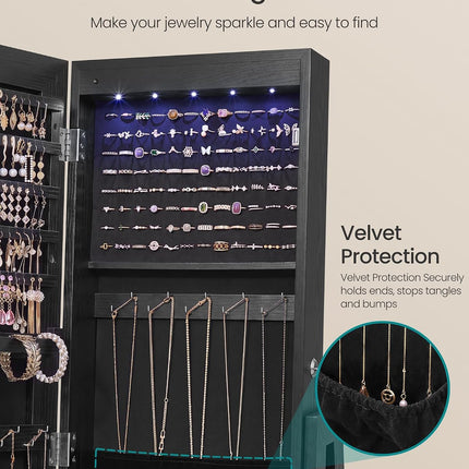 SONGMICS LED Jewelry Organizer, Full Length Mirror with Storage, Rotating