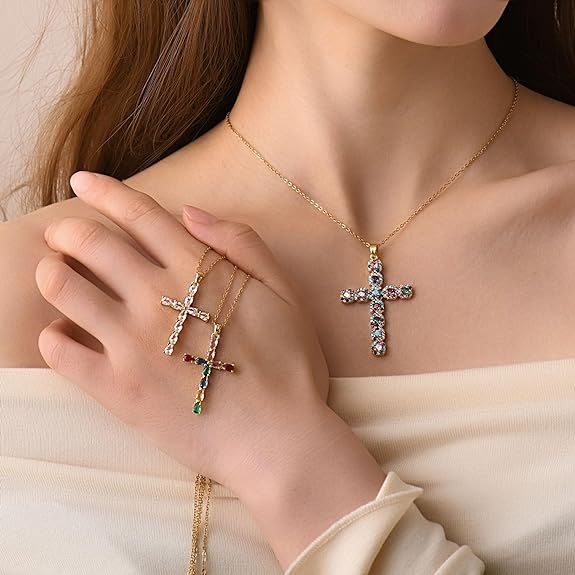 ZENLUNANO Cross Necklace for Women and Men,Adjustable Pendant Necklaces for Girls,18K Gold Plated Hypoallergenic Jewelry Gifts for Women Trendy