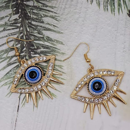 Unique Personality Evil Eye Earrings Fashion Abstract Eye Crystal Rhinestone Fringe Funny Women's Drop Earrings Exaggerated Jewelry