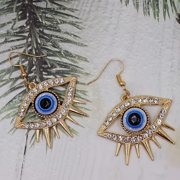 Unique Personality Evil Eye Earrings Fashion Abstract Eye Crystal Rhinestone Fringe Funny Women's Drop Earrings Exaggerated Jewelry