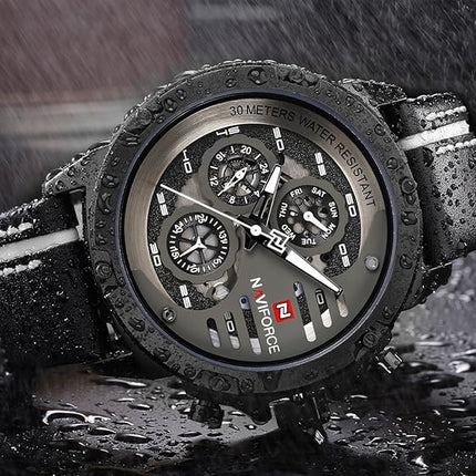 NAVIFORCE Sport Military Watches for Men Waterproof Watch Analog Quartz Leather Band Date Calendar Clock Wristwatch