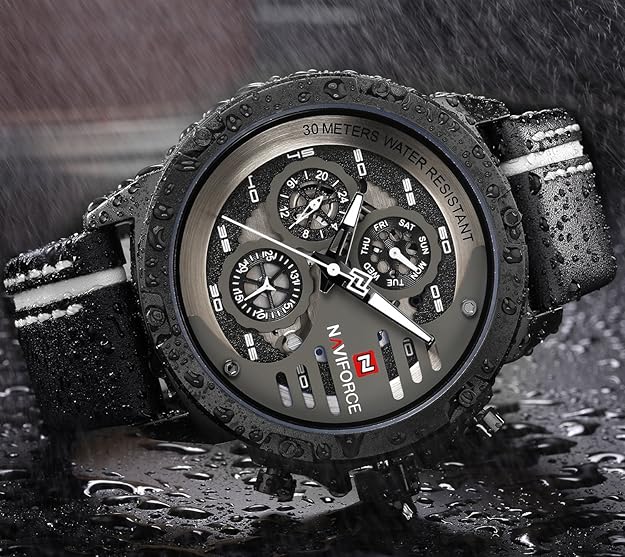 NAVIFORCE Sport Military Watches for Men Waterproof Watch Analog Quartz Leather Band Date Calendar Clock Wristwatch