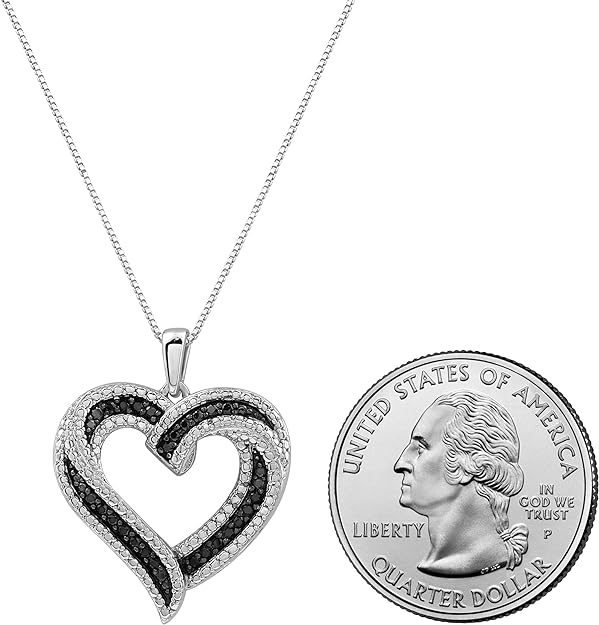 Sterling Silver 1/4cttw Natural Round-Cut Black Diamond Heart Pendant-Necklace with an 18 Inch Chain