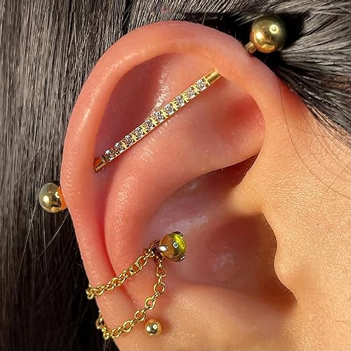 Gold Industrial Piercing Jewelry 14G 36mm 38mm 1pc - ASTM F136 Titanium Industrial Barbell, Industrial Earrings