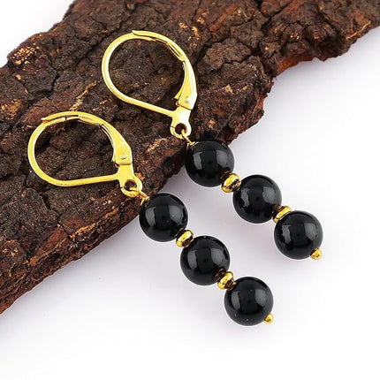 Natural Beads Leverback Earring Crystal Leverback Earring, Gemstone Round Beads, Energy Healing Crystals, Birthday, Gift for Her, Jewelry AA+