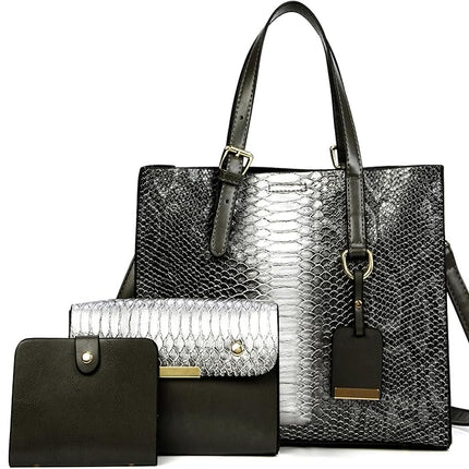 KingTo Women's Crocodile Pattern Satchel Handbags Stylish Tote Handbags crocodile purses for women 3 Pcs Set
