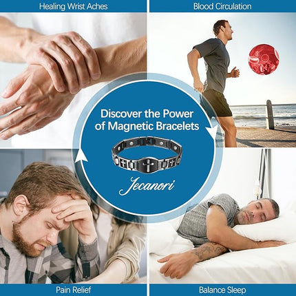 Magnetic Bracelets for Men,Titanium Steel Bracelet for Men with Magnets ,Adjustable Length with Sizing Tool ,Magnetic Field Therapy(Grey)