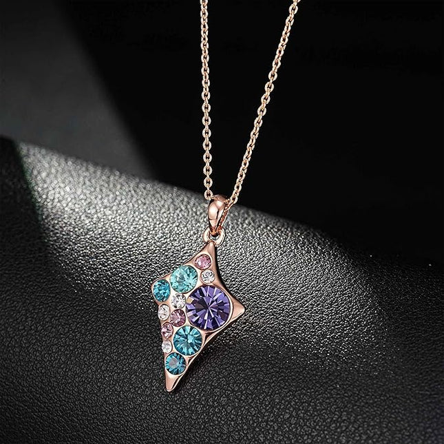 EVEVIC Dainty Multicolored Austrian Crystals Rhombus Pendant Necklaces for Women Fashion 14K Gold Plated Hypoallergenic Jewelry