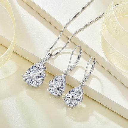 Teardrop Jewelry Set for Women 925 Sterling Silver April Birthstone Necklace and Earrings Set Cubic Zirconia Simulated Diamond Jewelry Gifts for Her